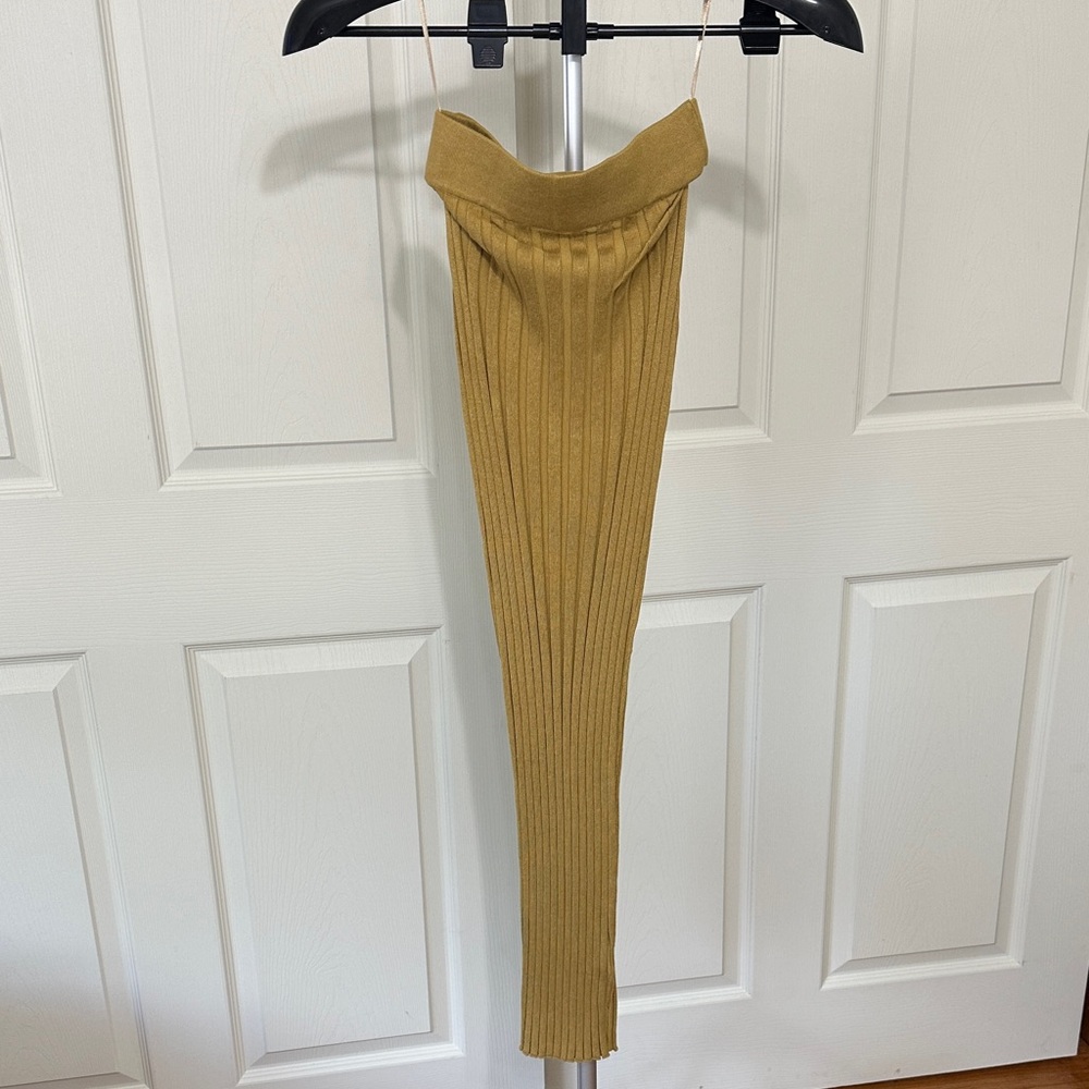 Chic Mustard Ribbed Halter Top Maxi Set - Picture 3 of 3